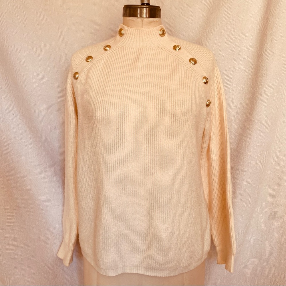 Maje Lg Ivory viscose/poly blend ribbed sweater.